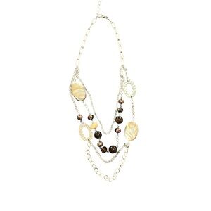 Silver Brown Multi-Strand Beaded Necklace
